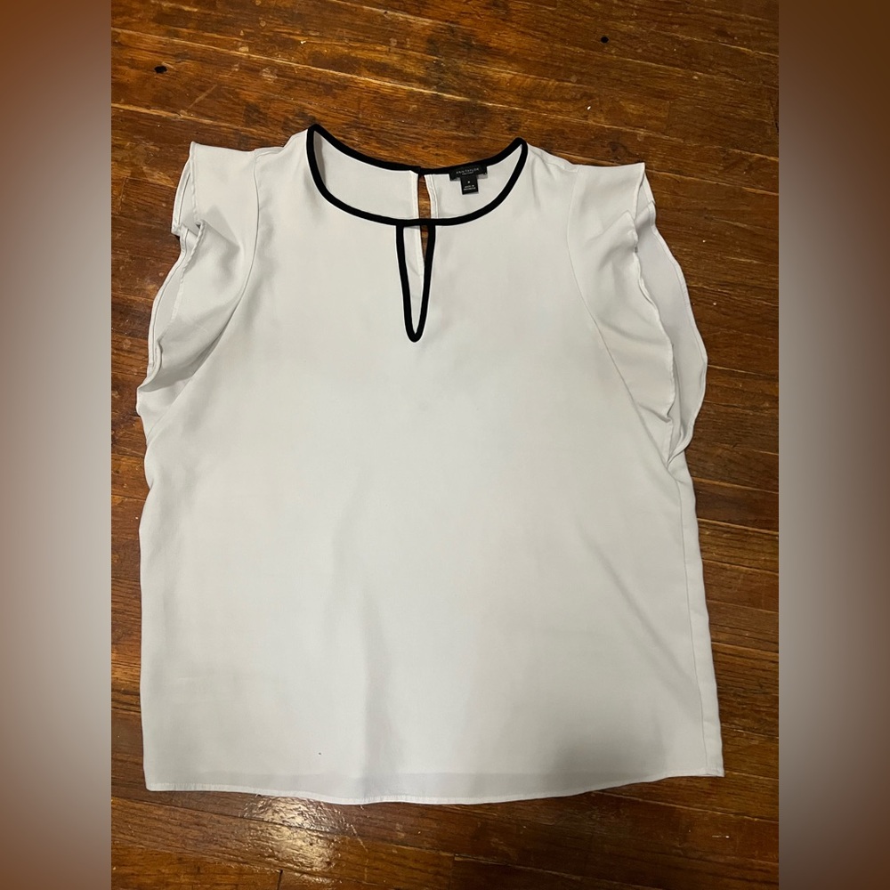 Ann Taylor White Blouse with Black Piping